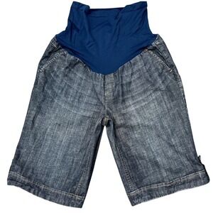 American Star Maternity Jean Shorts Size L  Full Belly Panel 12" Inseam Stretch